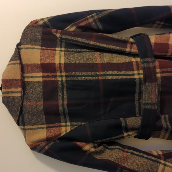 Me Jane Burgundy Tan Navy Plaid Double-Breasted Belted Women's Jacket, XL - Picture 9 of 10